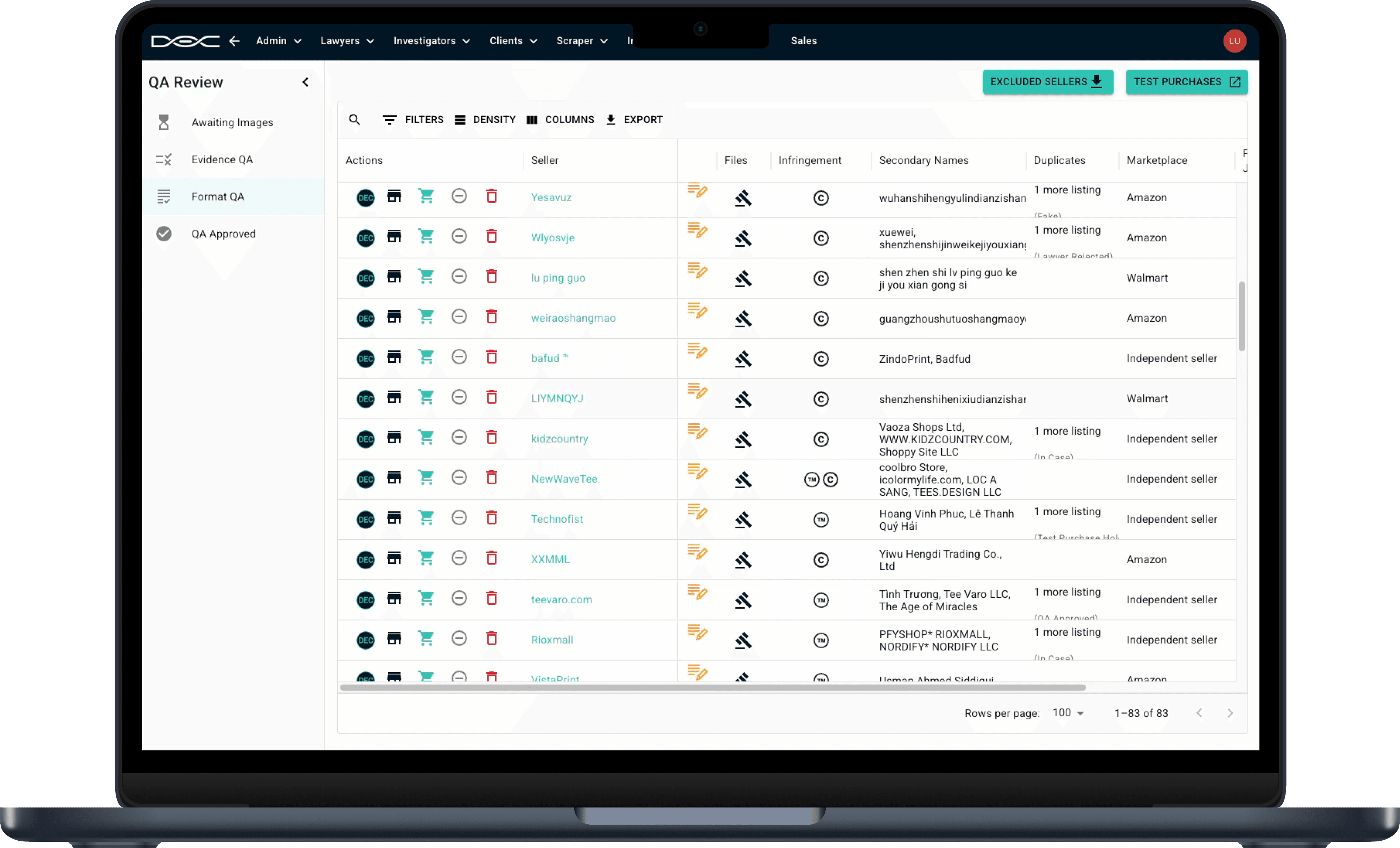 A laptop screen showing the DEC App dashboard