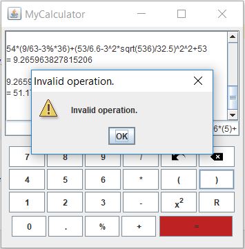 MyCalculator – error message