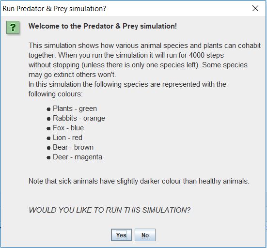 Predator & prey – welcome screen